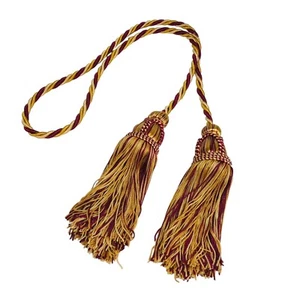 Double Tassel Curtain and Drapery Tieback Holdback 8" Tassel Burgundy Gold - 1 - Picture 1 of 5