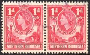 Northern Rhodesia Revenue 1955 1d red pair, Barefoot 16, fine used - Picture 1 of 1