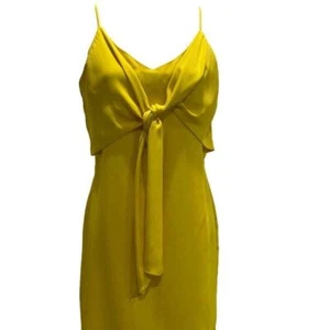 Neu Naked Zebra Damen Medium Kleid vorne zum Binden einfarbig hellgelb Satin Mini NEU - Bild 1 von 7
