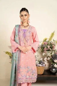New 3Pc Munira Embroidered Winter Stitched Large Size Suit & Pasmina Shawl. Pink - Picture 1 of 4