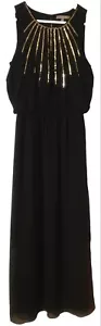 PINK BOOM PARIS/Ladies/Women's Black & Gold Sequin Chiffon Dress - Size Small - Picture 1 of 4