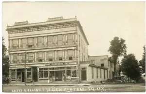 Postal Antigua RPPC NY Central Square Bates & Elliott Block Stores Oswego Co - Imagen 1 de 2