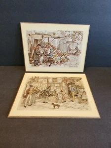 Lot Of 2 Anton Pieck Print On Hardboard 8x6 Plaque Wall Hanging Trivet READ - Picture 1 of 9