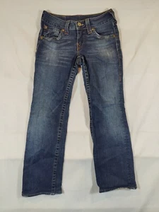 Pantalones de mezclilla True Religion para hombre corte bota desgastados tiro bajo elástico azul occidental - Imagen 1 de 11