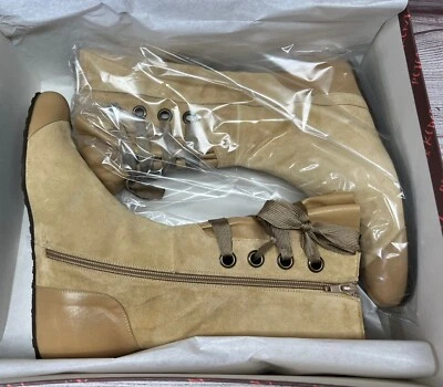 Peter Kent Tan Brown Pointy Suede Boots Grosgrain Ribbon Calf High US 7 New Box - Image 1 of 4