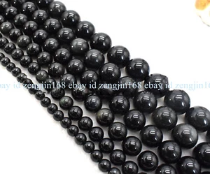 Genuine 6mm-20mm Natural Black Obsidian Round Gemstone Loose Beads 15" Strand - Picture 1 of 12