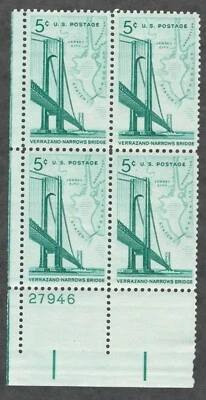 US. 1258. 5c. Verrazano-Narrows Bridge Issue. Plate Block of 4. MNH. 1964 - Image 1 of 2