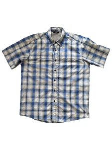 Camisa Wrangler Outdoors para Hombres Talla Mediana Abotonada Manga Corta Azul/Blanco a Cuadros - Imagen 1 de 11