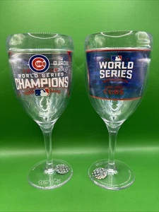 Pair (2) of 2016 Chicago Cubs World Series Tervis Wine Glass Goblet Challis- New - Picture 1 of 6