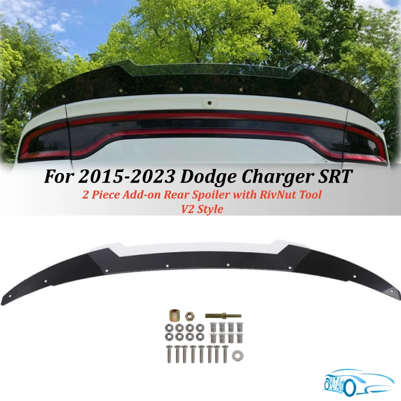 Alerón trasero negro brillante para Dodge Charger SRT 2015-23 con herramienta RivNut Foto 1 de 4