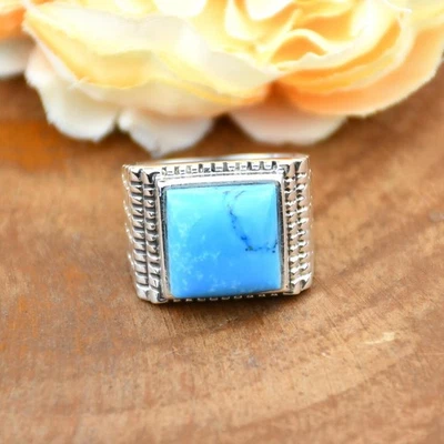 Handmade 925 Sterling Silver Blue Turquoise Men's Ring Boho Statement Ring Gift - Image 1 of 4