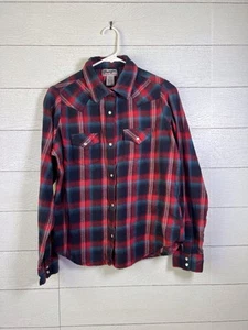 Wrangler Wrancher Pearl Snap Damen Hemd Large rot blau kariert Western 100% Baumwolle - Bild 1 von 5