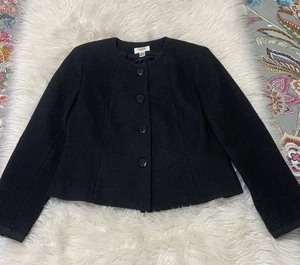 Giacca blazer Talbots Petites donna taglia 14 nero tweed misto lana foderata - Foto 1 di 8