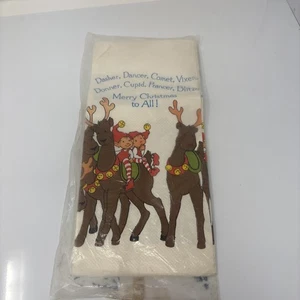 Vintage 80er Weihnachten Feiertage Elfen Papier Tischdecke Tischdecke Neu aus altem Lagerbestand 64" x 96" - Bild 1 von 2