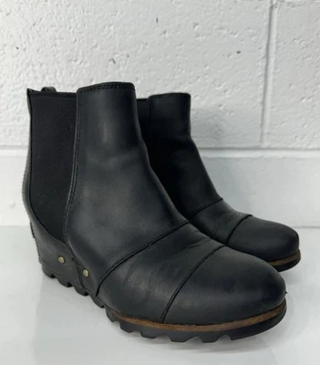 Sorel LEA Wedge Leather Ankle Boots Waterproof Black Women's Size 7.5 US - Image 1 of 4