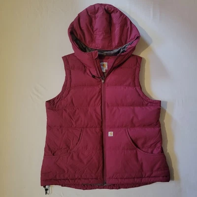 Carhartt Vest Women Large 12-14 Full Zip Hooded Down Puffer Jacket Burgundy Pink - Image 1 of 4