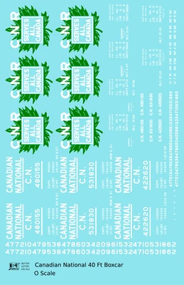K4 O Scale Decals Canadian National 40 Ft Steel Boxcar White & Green Maple Leaf - Image 1 of 3