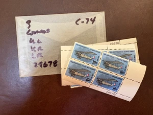 Bloque de placas EE. UU. - C74 - Correo aéreo - TRES ESQUINAS - peine. envío! - Imagen 1 de 1