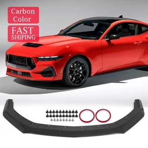 Front Bumper Splitter Lip Spoiler Kit For Ford Mustang GT 2024-2025 Carbon Fiber - Picture 1 of 17
