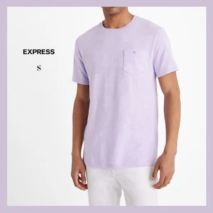 NWT - EXPRESS Men's Lilac Buttoned Pocket Cotton Slub Crew Neck T-Shirt, Sz S - Picture 1 of 6