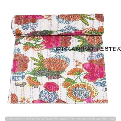 Colcha Indian Kantha Estampado Tropical Blanca Queen Algodón Colcha Foto 1 de 4