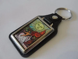 THE SUN TAROT CARD Major Arcana Rider Waite Quality Leather And Chrome Keyring - Picture 1 of 4