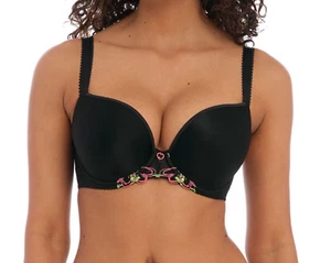 Freya Loveland Bra Black Size 30F Underwired Padded Plunge Racer T-Shirt 401031 - Picture 1 of 12