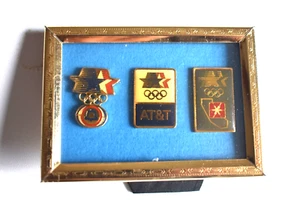 AT&T Pacific Bell 1984 Olympic 3 Pin Set Framed / Free Ship - Picture 1 of 3