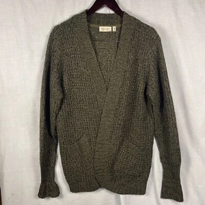 Women’s Sweater Wrap Large Olive Green Cable Knitt Shawl Drape Long Sleeve - Picture 1 of 10