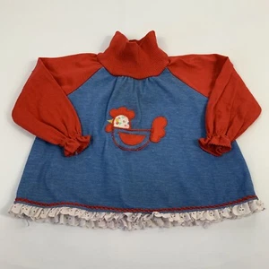 Vintage Carter’s Embroidered Chicken Rooster Turtleneck Dress Girl’s 18 Month - Picture 1 of 6
