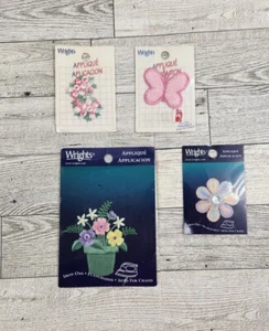 Wrights Sew On & Iron On Appliques Mixed Lot Of 4 Flowers & Butterfly Patches - Picture 1 of 9