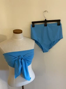 New HDE Two Piece Bathing Suit Size Small Torquise Wrap Tie Top Hi Waist Bottom - Picture 1 of 5