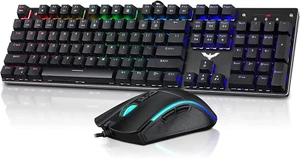 Mechanical Keyboard and Mouse, Wired Gaming Keyboard Blue Switch 104 Keys Rainbo - Picture 1 of 12