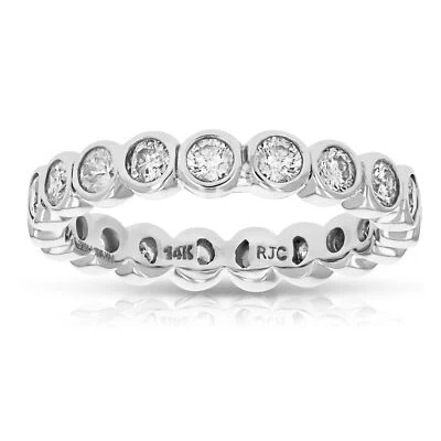 1.50 cttw Diamond Eternity Ring Wedding Band 14K White or Yellow Gold Bezel Set - Image 1 of 4