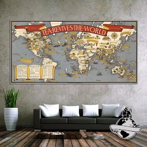Huge large Banner canvas Vintage navigation Pirate Retro Tea World Map Poster - Picture 1 of 10