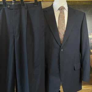 Tasso Elba 44L 36 x 30 2 Piece Black Pinstriped 100% Wool 2 Button Suit - Picture 1 of 13