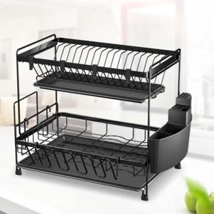 2 Layer Kitchen Dish Cup Drying Rack Drainer Dryer Tray Cutlery Holder Organizer - Bild 1 von 12
