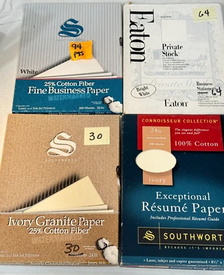 Résumé Paper Cotton Fiber, Granite Ivory & White Letter 8 1/2" x 11" LOT of 4 - Image 1 of 4