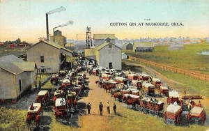 A Busy Day At The Muskogee Cotton Gin Muskogee, postal de colección de 1910 - Imagen 1 de 2