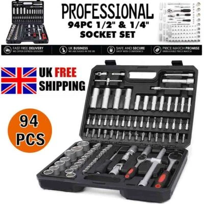 94pc 1/4" & 1/2" Socket Ratchet Screwdriver Bit Driver Set  Tool Kit with Case - Image 1 of 4