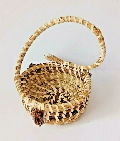 Sweet Grass Woven 7" Basket with Curved Handle Gullah SC Cover