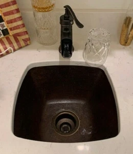 15" Square Copper Bar Kitchen Prep Sink with Lock Nut Drain - Picture 1 of 4