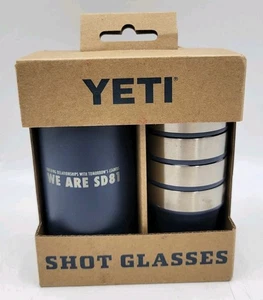 Yeti Shot Glasses & Case Set Of 4 Navy Blue Brand New In Box - Picture 1 of 6