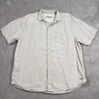 Tommy Bahama Shirt Mens Extra Large XL Beige Button Up Short Sleeve 100% Linen - Image 1 of 4