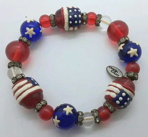 PULSERA KATE & MACY GRUESA ROJA BLANCA AZUL PATRIÓTICA CON CUENTAS DE VIDRIO PINTADO - Imagen 1 de 3