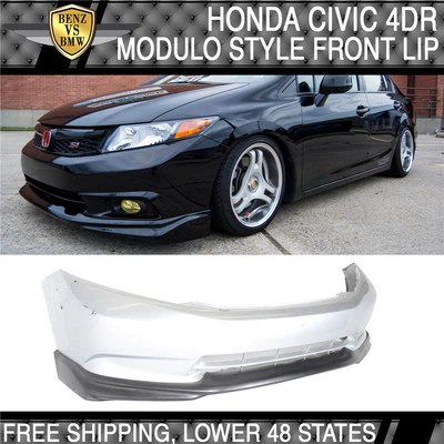 Fits 2012 Honda Civic MD Style Front Bumper Lip Unpainted Black - PU — 第 1/4 张图片