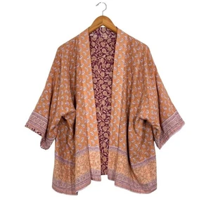 J.Jill Reversible Kimono Jacket S-L 100% Cotton Boho Floral Paisley Open Front - Picture 1 of 6