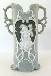 Antique Schafer & Vater Green Jasperware Handled Vase With Cameo Portrait c1890 - Picture 1 of 13