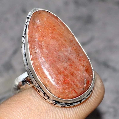 925 Silver Plated Sunstone Ring Handmade Gemstone Jewelry Size US 8 GW - Image 1 of 3