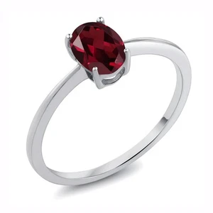 0.90 Ct Oval Red Rhodolite Garnet 10K White Gold Ring - Picture 1 of 18